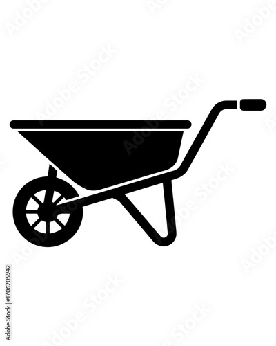 Black Wheelbarrow Icon on White Background Agriculture Gardening Equipment Construction Tool Symbol Illustration Single Object Isolated