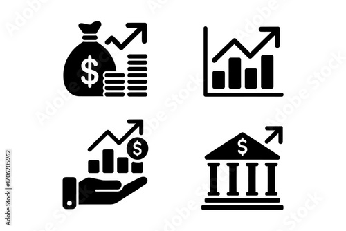 Financial Growth Symbols Depicting Business Investment and Economic Development with Increasing Charts and Monetary Gain Indicators