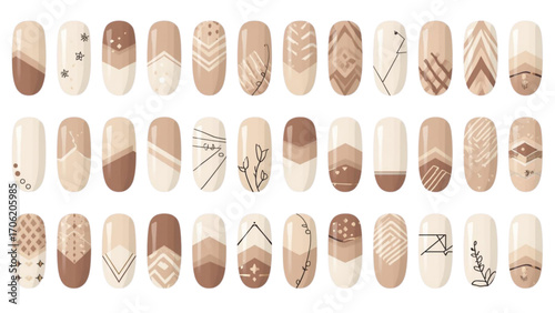 Earth Tone Nail Swatches with Minimalist and Boho Designs