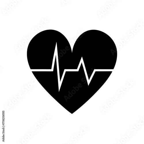 Black heart with waveform on transparent background silhouette