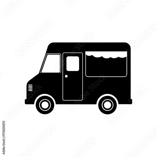 Silhouette of a food van on transparent background