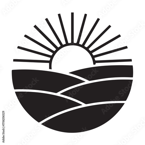 Black silhouette of a sunrise over rolling hills, symbolizing new beginnings and hope technology background