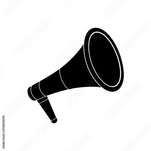A black megaphone graphic on transparent background silhouette