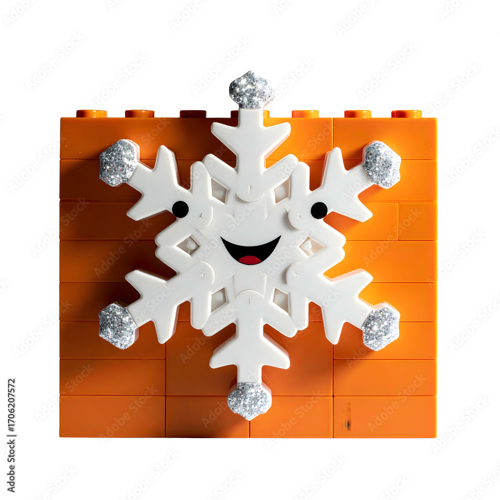Fototapeta premium Smiling snowflake on orange lego