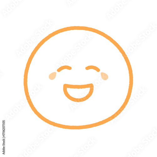 涙を流して笑っているニコニコ顔の手描きのオレンジ色の絵文字アイコン｜爆笑や大笑い･うれし泣きの表情