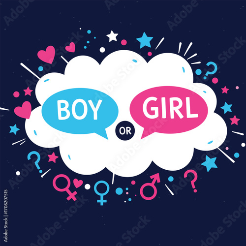 Square banner for gender reveal party, vector illustration