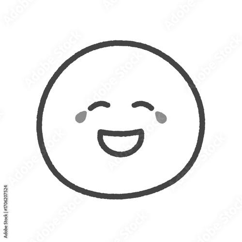 涙を流して笑っているニコニコ顔の手描きの黒い絵文字アイコン｜爆笑や大笑い、うれし泣きのイラスト