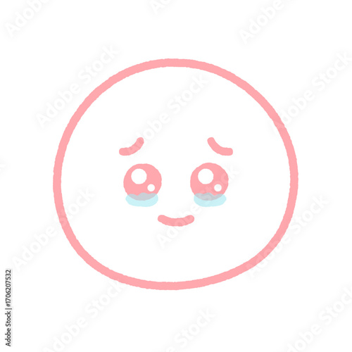 手書きのうるうるした涙目で笑っているかわいい絵文字 - 喜ぶ･嬉しい･感動の表情の線画のイラスト