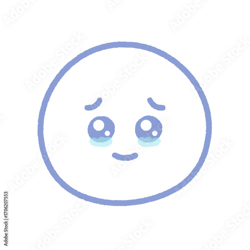 手書きのうるうるした涙目で笑っているかわいい絵文字 - 喜ぶ･嬉しい･感動の表情の線画のイラスト