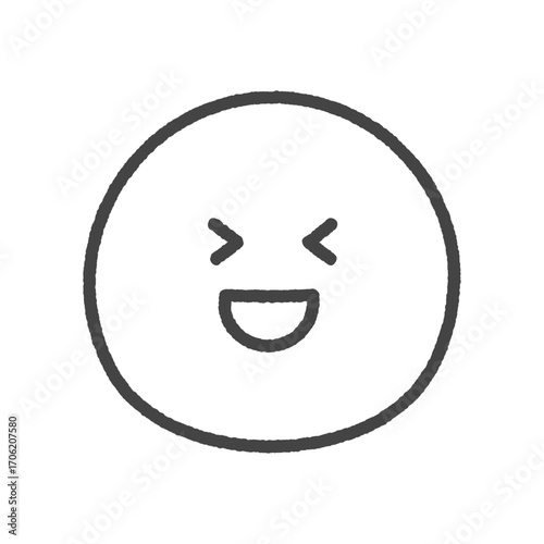 口を開けて笑っている顔の手書きの黒い絵文字｜爆笑･大笑い、嬉しい、喜んでいる表情のアイコン･イラスト
