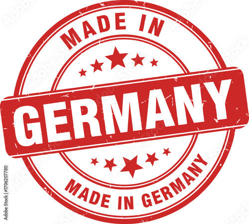 Red Distressed Rubber Stamp with Made in Germany Text and Star Symbols