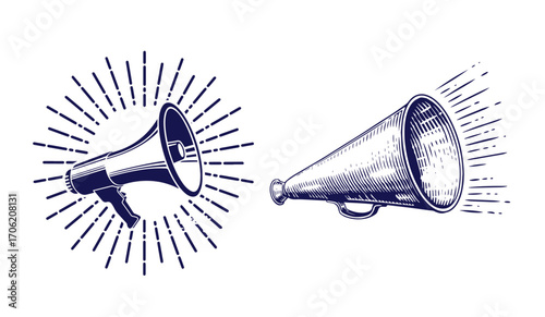 Hand drawn loudspeaker icon. Monetization ads icon