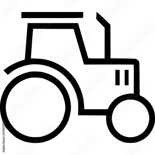 Minimalist tractor line icon representing agricultural machinery. A simple vector symbol for farming, cultivation, and rural industry concepts