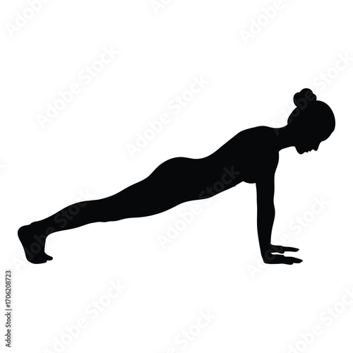 Silhouette of a woman performing a plank exercise for fitness and core strength silhouette