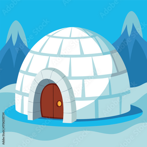 Winter Igloo in Snow Landscape Vector Illustration
