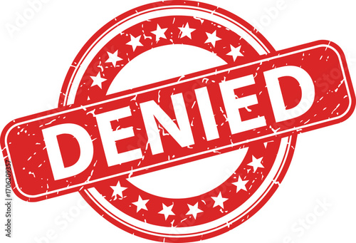 Red Grunge Stamp with Stars and DENIED Text Over White Background