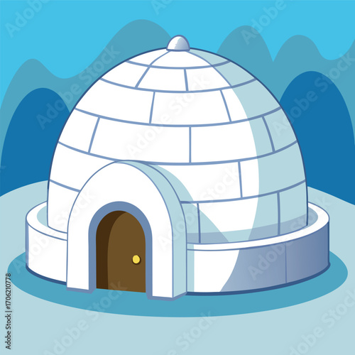 Winter Igloo in Snow Landscape Vector Illustration