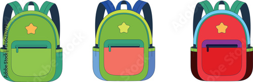 Colorful children's backpacks with stars, ready for school adventures