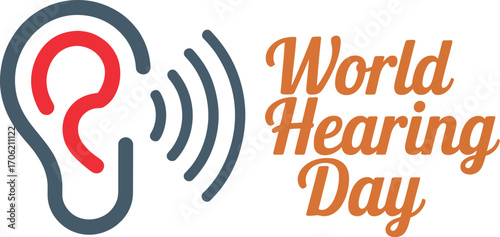 Iconic ear symbol with sound waves and text celebrating World Hearing Day