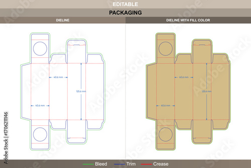 Professional cosmetic packaging box dieline for tuck end back open style, editable vector template for beauty cartons with branding and detailed die line layout