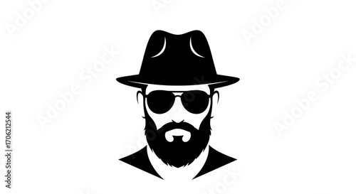 Silhouette of a man with a fedora, sunglasses, and beard.