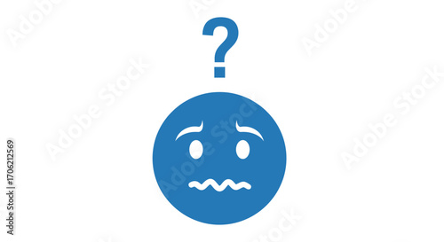 Blue emoticon face with a question mark above it, expressing confusion or uncertainty.
