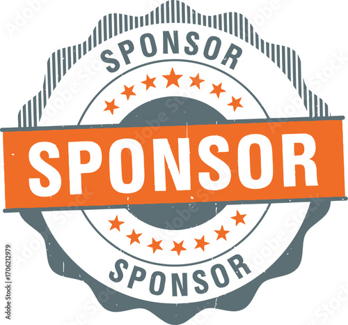 Sponsor Label Stamp Icon with Starry Gray Border and Orange Sponsor Banner
