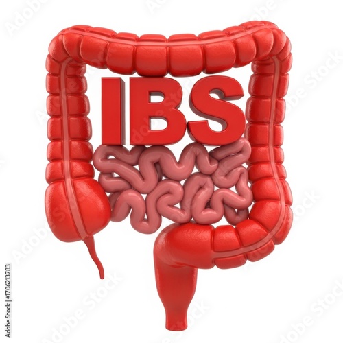 Irritable Bowel Syndrome IBS 3D Illustration of Human Intestines and Colon.