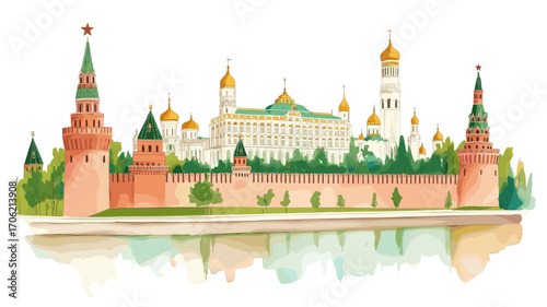 Grand Kremlin Palace. Grand Kremlin Palace watercolor vector illustration