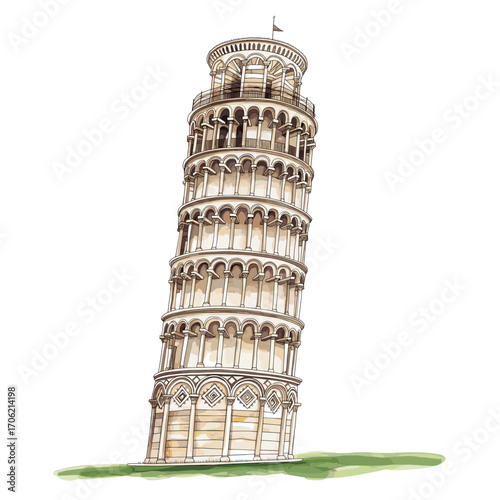 Leaning Tower of Pisa. Leaning Tower of Pisa watercolor vector illustration