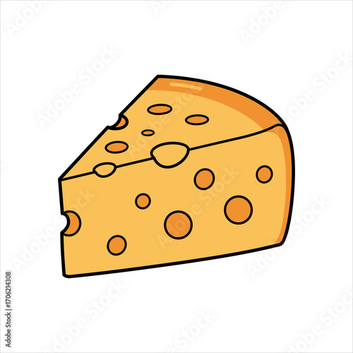 Cartoon illustration of a triangular slice of cheese with holes.