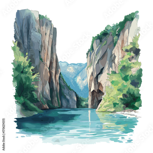 Matka Canyon. Matka Canyon watercolor vector illustration