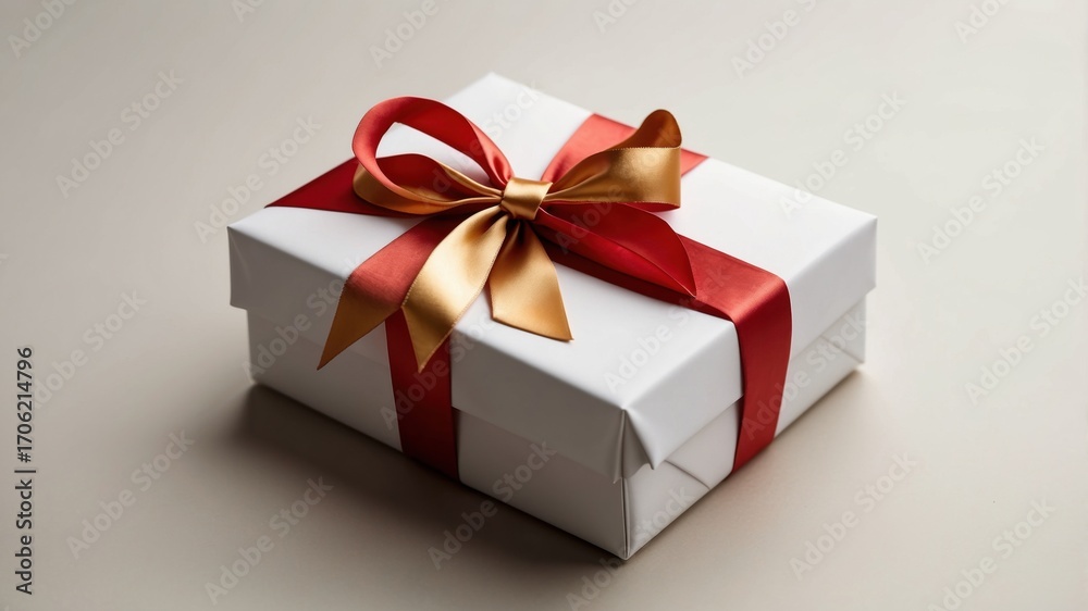 Obraz premium Gift box with ribbon isolated on white, holiday packaging for Christmas and New Year