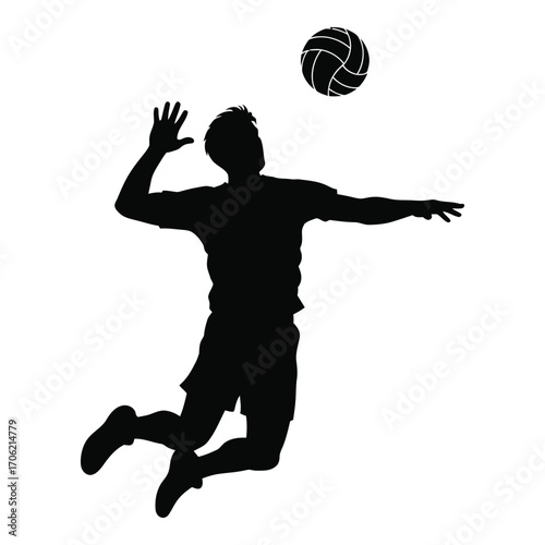Volleyball player silhouette jumping to spike the ball during a game silhouette
