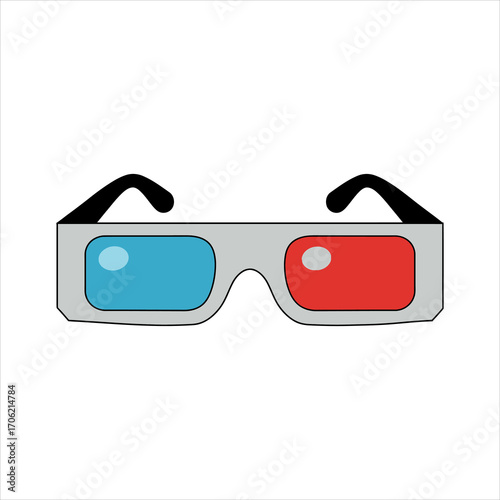 A pair of classic red-blue 3D glasses, isolated on a white background.