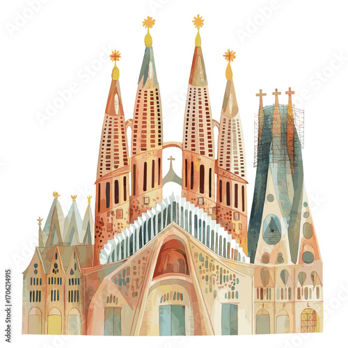 Sagrada Familia. Sagrada Familia watercolor vector illustration
