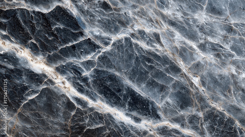 Naklejka premium Polished Dark Grey Marble with Vivid White and Violet Vein Patterns.