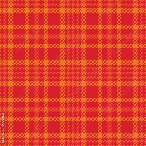Seamless red color check pattern. Repeating patern plaid. Checkered design for prints. Repeated tartan fabric. Vector scottish fabriс. Ekose texture. Madras flannel. Checker line. Stripe gingham