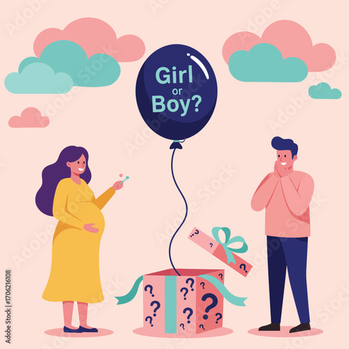 Vector illustration the parents are celebrating a gender reveal party