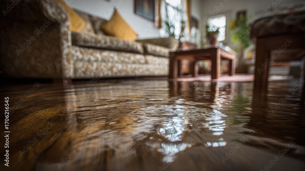custom made wallpaper toronto digitalStunning photo of close-up of a flooded living room floor from a water leak, highlighting the damage to furniture and flooring.