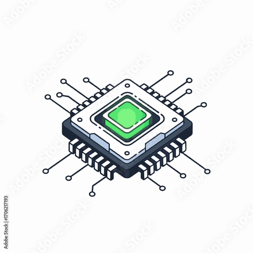Green Core Chip Icon.generative ai
