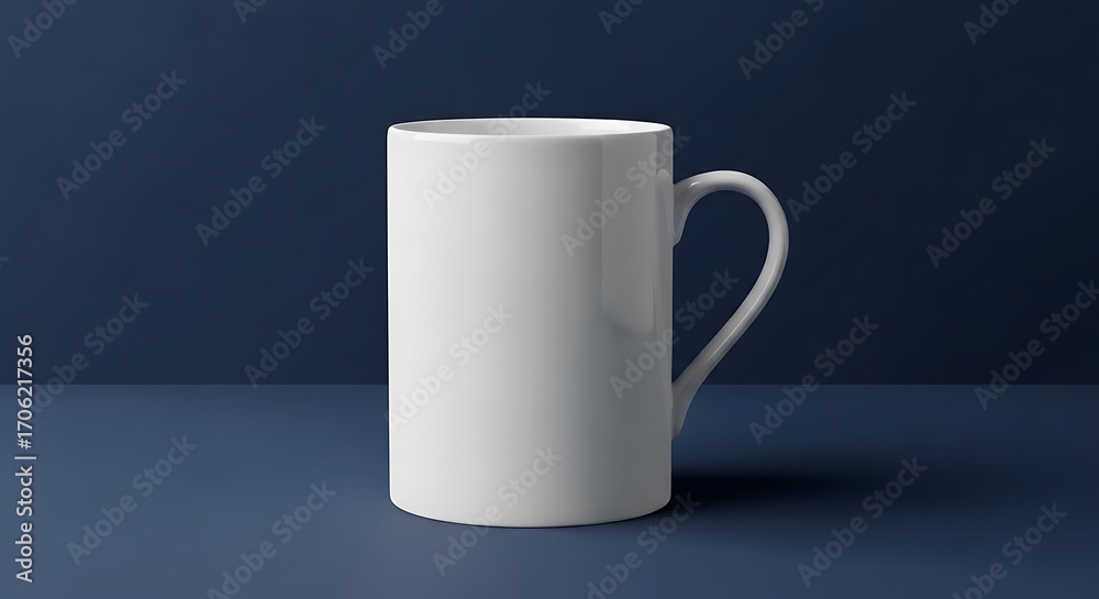 Fototapeta premium A single white mug on a dark blue background