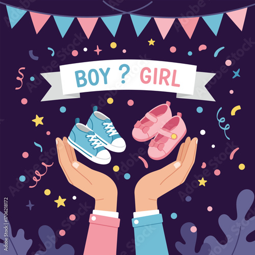 Gender reveal party poster design vector illustration