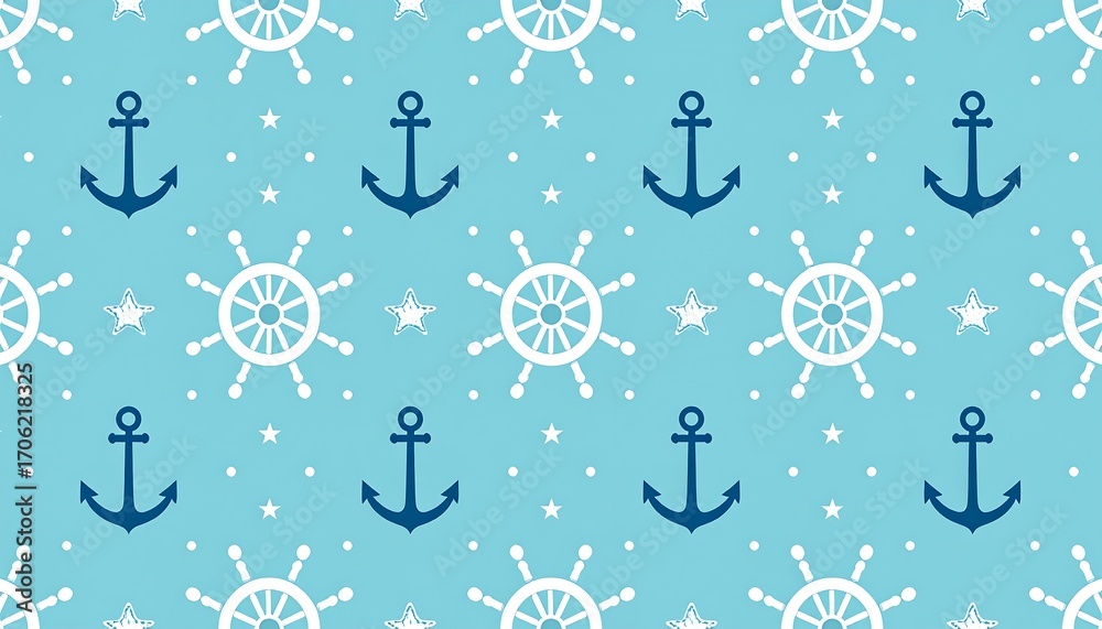 Nautical pattern with anchors and steering wheels