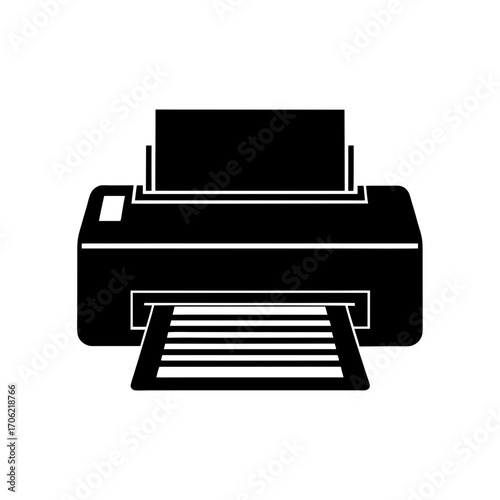 Black printer illustration on transparent background silhouette