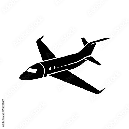 Isolated black jet plane on transparent background silhouette