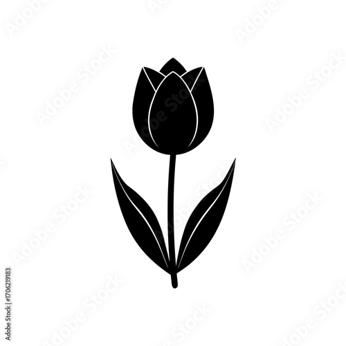 Simple tulip flower icon on transparent background silhouette