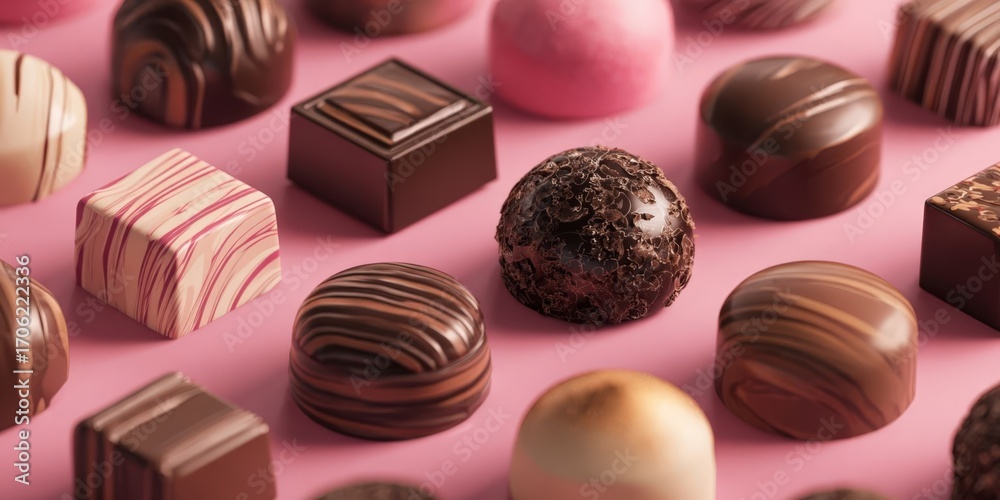 Obraz premium Elegant Chocolate Bonbons Arranged Neatly on Pink Background