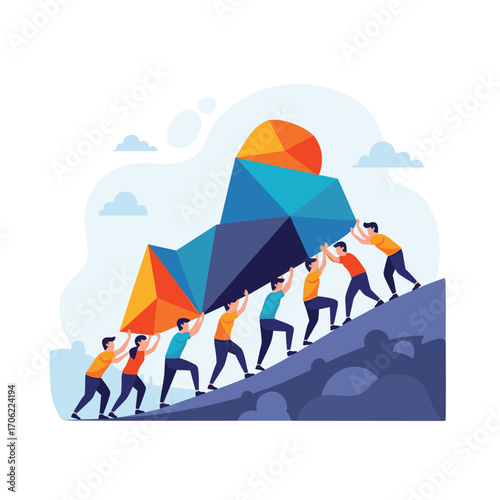 Teamwork and Collaboration Pushing a Growth Chart Upward.