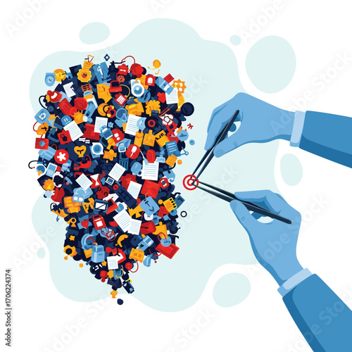 Surgeons Hands Manipulating Icons Forming Human Head.